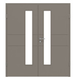 Frontansicht von Groove 29 LA 24 schlossseitig ProLine Lack Taupe RAL 7048 Doppelflügeltür inkl. Zarge - Hörmann
