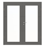 Frontansicht von HÖRMANN Doppelflügeltür Groove 31 Staubgrau RAL 7037 Lack DesignLine mit Lichtausschnitt LA 27 mit Zarge