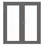 Frontansicht von HÖRMANN Doppelflügeltür Groove 34 Staubgrau RAL 7037 Lack DesignLine mit Lichtausschnitt LA 27 mit Zarge