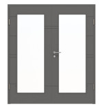 Frontansicht von HÖRMANN Doppelflügeltür Groove 50 Staubgrau RAL 7037 Lack DesignLine mit Lichtausschnitt LA 8 mit Zarge