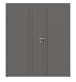 Frontansicht von HÖRMANN Doppelflügeltür Groove 85 Staubgrau RAL 7037 Lack DesignLine mit Zarge
