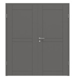 Frontansicht von HÖRMANN Doppelflügeltür Groove 88 Staubgrau RAL 7037 Lack DesignLine mit Zarge