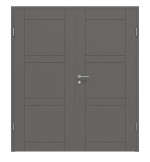 Frontansicht von HÖRMANN Doppelflügeltür Groove 89 Staubgrau RAL 7037 Lack DesignLine mit Zarge
