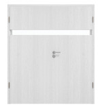 Frontansicht von HÖRMANN Doppelflügeltür Pure 1 Eiche Weiß Duradecor DesignLine mit Lichtausschnitt quer mit Zarge