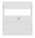 Frontansicht von HÖRMANN Doppelflügeltür Pure 2 Bütte Weiß Duradecor DesignLine mit Lichtausschnitt quer mit bündiger Lisene Plain 79-7 mit Zarge