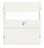 Frontansicht von HÖRMANN Doppelflügeltür Pure 2 Verkehrsweiß RAL 9016 Duradecor DesignLine mit Lichtausschnitt quer mit bündiger Lisene Plain 79-7 mit Zarge