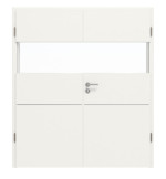 Frontansicht von HÖRMANN Doppelflügeltür Pure 2 Weißlack DesignLine mit Lichtausschnitt quer mit bündiger Lisene Plain 79-7 mit Zarge