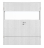 Frontansicht von HÖRMANN Doppelflügeltür Pure 2 Eiche Weiß Duradecor DesignLine mit Lichtausschnitt quer mit bündiger Lisene Plain 80-7 mit Zarge