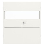 Frontansicht von HÖRMANN Doppelflügeltür Pure 2 Verkehrsweiß RAL 9016 Duradecor DesignLine mit Lichtausschnitt quer mit Lisene Steel 79 mit Zarge