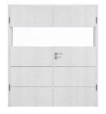 Frontansicht von HÖRMANN Doppelflügeltür Pure 2 Eiche Weiß Duradecor DesignLine mit Lichtausschnitt quer mit Lisene Steel 80 mit Zarge