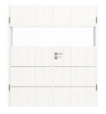 Frontansicht von HÖRMANN Doppelflügeltür Pure 2 Gebürstetes Weiß Duradecor DesignLine mit Lichtausschnitt quer mit Lisene Steel 80 mit Zarge