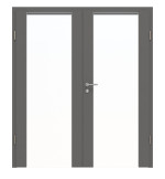 Frontansicht von HÖRMANN Doppelflügeltür Rail 1 Staubgrau RAL 7037 Duradecor DesignLine mit Zarge
