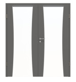 Frontansicht von HÖRMANN Doppelflügeltür Rail 2 Staubgrau RAL 7037 Duradecor DesignLine mit Zarge
