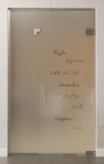 Bild von Cafe 2 Motiv klar Glaspendeltür mit festem Seitenteil und Oberlicht DORMA Mundus BTS Variante 8 - Erkelenz