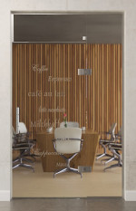 Bild von Cafe 2 Motiv matt Glaspendeltür mit festem Seitenteil und Oberlicht DORMA Tensor Glas an Glas Variante 4 - Erkelenz
