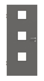 Frontansicht von Huga Innentür Hygge grau RAL 7037 Duradecor Basic mit Lichtausschnitt LA 10