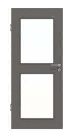 Frontansicht von Huga Innentür Hygge grau RAL 7037 Duradecor Basic mit Lichtausschnitt LA 12