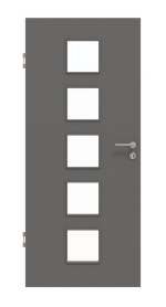 Frontansicht von Huga Innentür Hygge grau RAL 7037 Duradecor Basic mit Lichtausschnitt LA 5