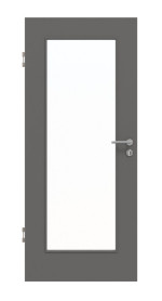 Frontansicht von Huga Innentür Hygge grau RAL 7037 Duradecor Basic mit Lichtausschnitt LA 8