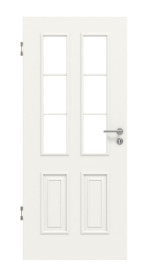 Frontansicht von HUGA Innentür Landhaus 4 Weißlack Classic mit Lichtausschnitt LA Sprosse 1/3