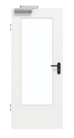 Frontansicht von GARANT Rauchschutztür D354-60 Designer White Resopal mit Lichtausschnitt LA-DIN