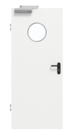 Frontansicht von GARANT Rauchschutztür D354-60 Designer White Resopal mit Lichtausschnitt LA-12