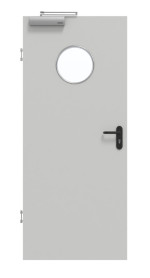 Frontansicht von GARANT Rauchschutztür D92-60 Dove Grey Resopal mit Lichtausschnitt LA-12