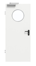 Frontansicht von GARANT Rauchschutztür D354-60 Designer White Resopal mit Lichtausschnitt LA-13