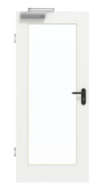 Frontansicht von GARANT Rauchschutztür D354-60 Designer White Resopal mit Lichtausschnitt LA-2