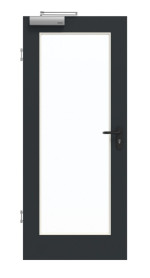 Frontansicht von GARANT Rauchschutztür U12000SD Vulkanschwarz GHK08 mit Lichtausschnitt LA-2
