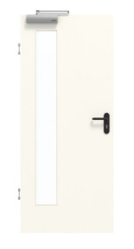 Frontansicht von GARANT Rauchschutztür 0105-60 Pearl White CePaL mit Lichtausschnitt LA-4 bandseitig