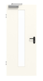 Frontansicht von GARANT Rauchschutztür 0105-60 Pearl White CePaL mit Lichtausschnitt LA-4 mittig