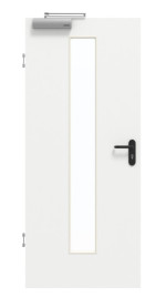 Frontansicht von GARANT Rauchschutztür D354-60 Designer White Resopal mit Lichtausschnitt LA-4 mittig
