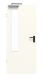 Frontansicht von GARANT Rauchschutztür 0105-60 Pearl White CePaL mit Lichtausschnitt LA-5 bandseitig