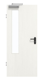 Frontansicht von GARANT Rauchschutztür Authentic Bianco CePaL mit Lichtausschnitt LA-5 bandseitig