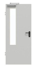 Frontansicht von GARANT Rauchschutztür D92-60 Dove Grey Resopal mit Lichtausschnitt LA-5 bandseitig