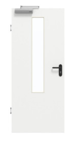 Frontansicht von GARANT Rauchschutztür D354-60 Designer White Resopal mit Lichtausschnitt LA-5 mittig