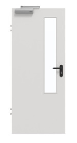Frontansicht von GARANT Rauchschutztür 0160-60 Silver Grey CePaL mit Lichtausschnitt LA-5 schlossseitig