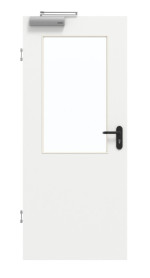Frontansicht von GARANT Rauchschutztür D354-60 Designer White Resopal mit Lichtausschnitt LA-6