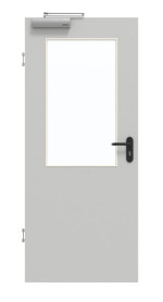 Frontansicht von GARANT Rauchschutztür D92-60 Dove Grey Resopal mit Lichtausschnitt LA-6