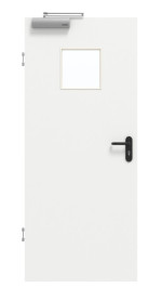 Frontansicht von GARANT Rauchschutztür D354-60 Designer White Resopal mit Lichtausschnitt LA-7