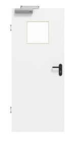 Frontansicht von GARANT Rauchschutztür D354-60 Designer White Resopal mit Lichtausschnitt LA-8