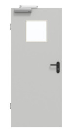 Frontansicht von GARANT Rauchschutztür D92-60 Dove Grey Resopal mit Lichtausschnitt LA-8