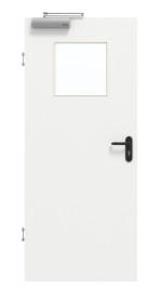 Frontansicht von GARANT Rauchschutztür D354-60 Designer White Resopal mit Lichtausschnitt LA-9
