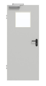 Frontansicht von GARANT Rauchschutztür D92-60 Dove Grey Resopal mit Lichtausschnitt LA-9