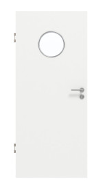 Frontansicht von GARANT Schallschutztür D354-60 Designer White Resopal mit Lichtausschnitt LA-12