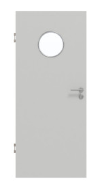 Frontansicht von GARANT Schallschutztür D92-60 Dove Grey Resopal mit Lichtausschnitt LA-12