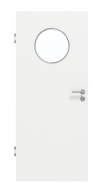 Frontansicht von GARANT Schallschutztür D354-60 Designer White Resopal mit Lichtausschnitt LA-13
