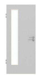 Frontansicht von GARANT Schallschutztür D92-60 Dove Grey Resopal mit Lichtausschnitt LA-4 bandseitig