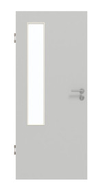 Frontansicht von GARANT Schallschutztür D92-60 Dove Grey Resopal mit Lichtausschnitt LA-5 bandseitig